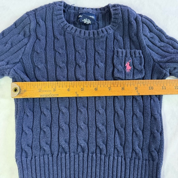 Ralph Lauren girls navy blue cable knit sweater pink pony fits XS or 2T 3T - Picture 5 of 7